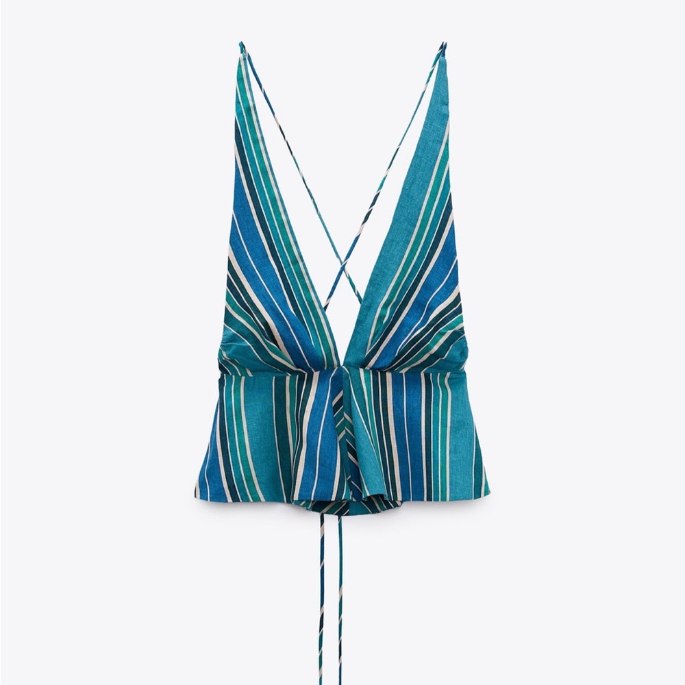 ZARA NWT- STRIPED LINEN BLEND TOP- SIZE SMALL